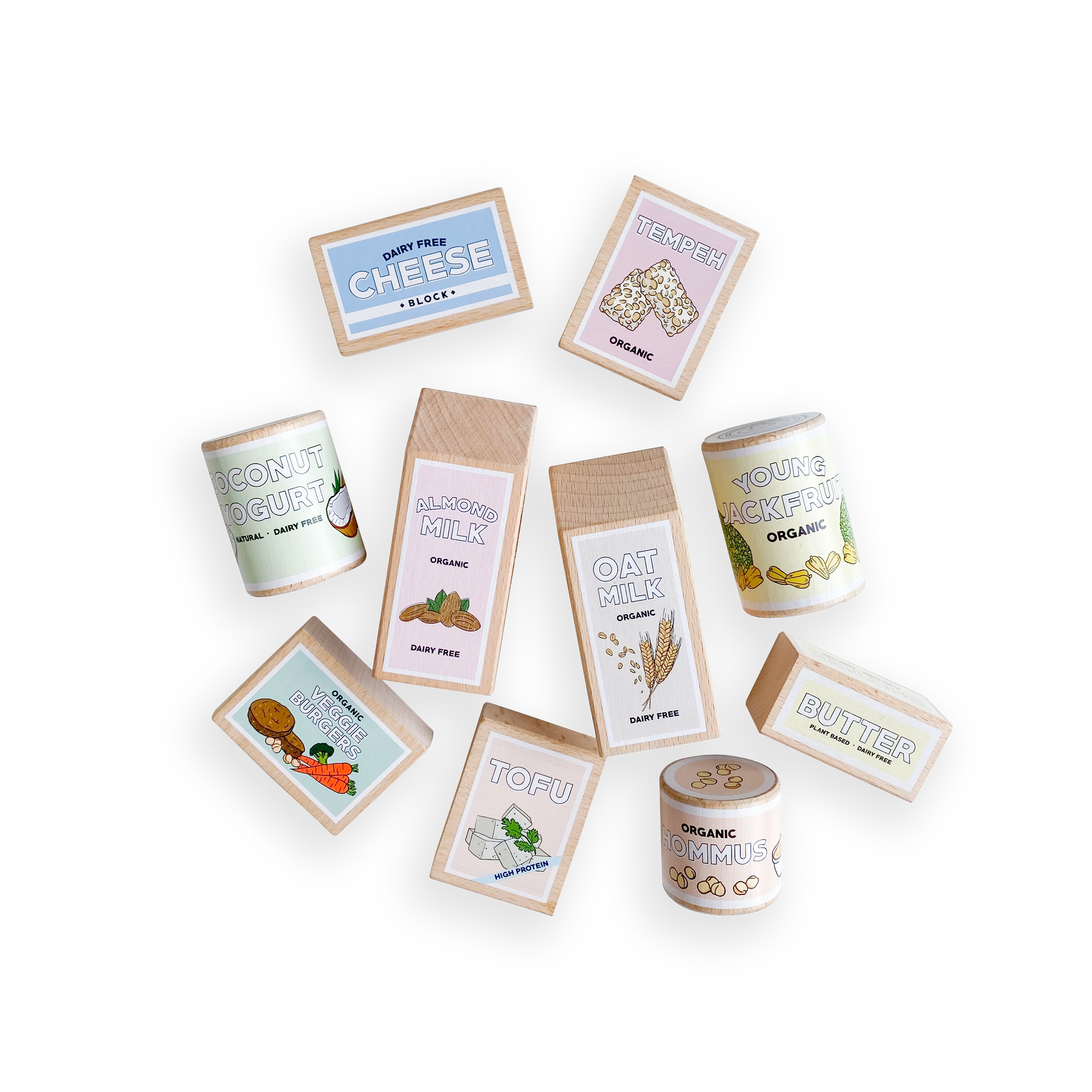 10 Piece Vegan Wooden Play Food Set (Almond + Oat Milk)