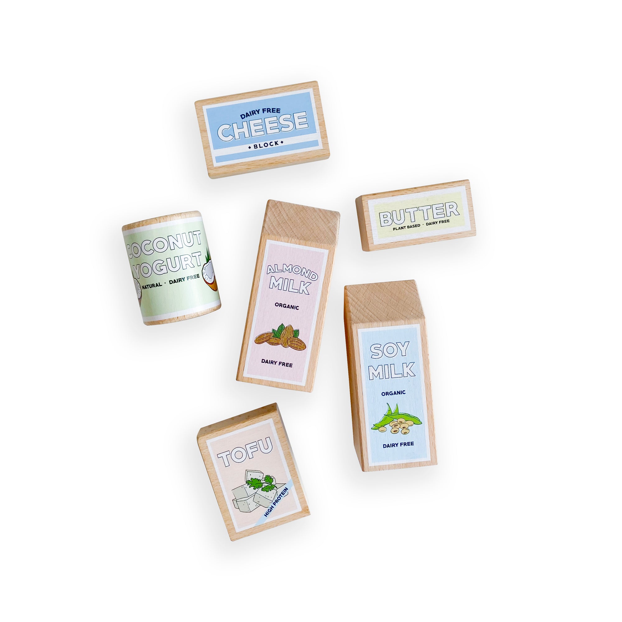 Original Vegan Wooden Play Food Set (Almond + Soy Milk)
